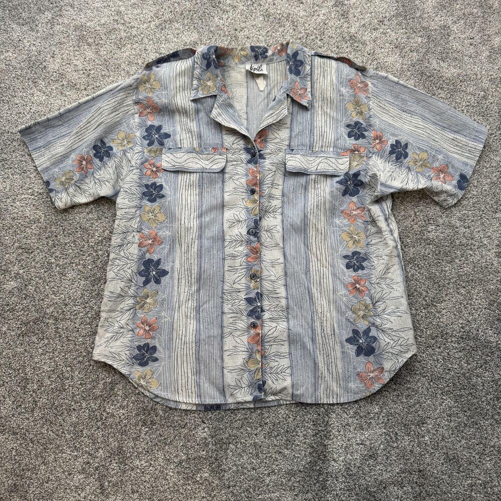 Vintage 80s 90s Shirt L Floral Hawaiian Camp Coastal Grandma Boho Cabana Chic
